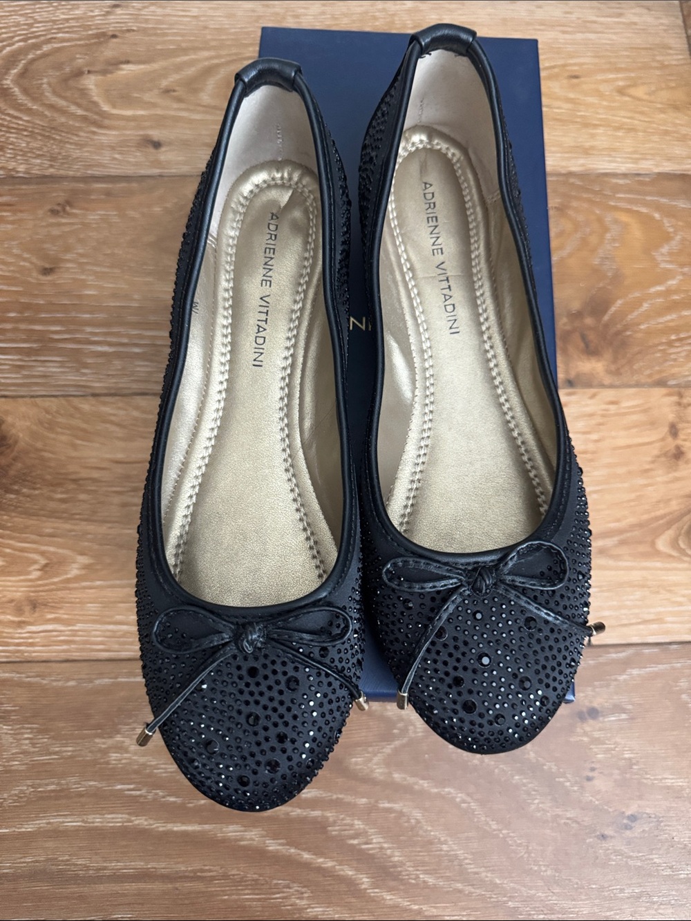Adrienne Vittadini Black Crystal-Embellished Ballet Flats
